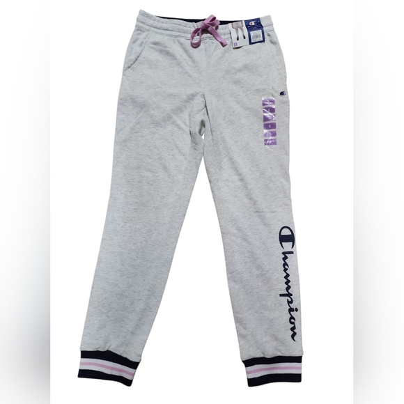 Champion Women's S Joggers Sweatpants Silver Grey Heather Fleece Pink - Picture 8 of 9